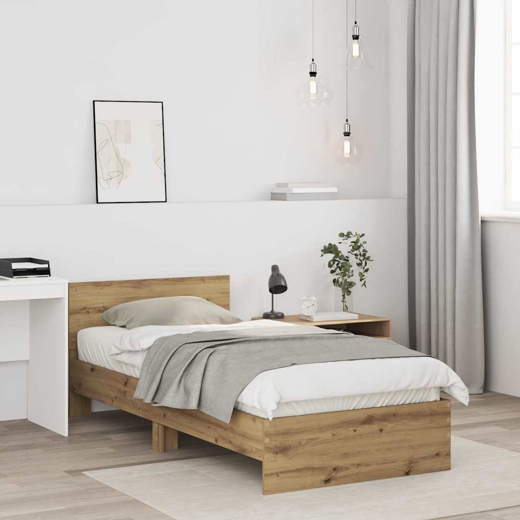 Rám Postele S Čelo Artisanový Dub 90 X 190 Cm Kompozitní Dřevo