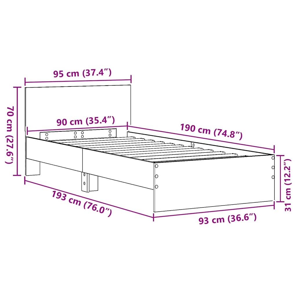 Rám Postele Nástěnný Černý Dub 90 X 190 Cm Kompozitní Dřevo