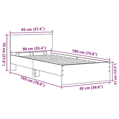 Rám Postele Nástěnný Černý Dub 90 X 190 Cm Kompozitní Dřevo