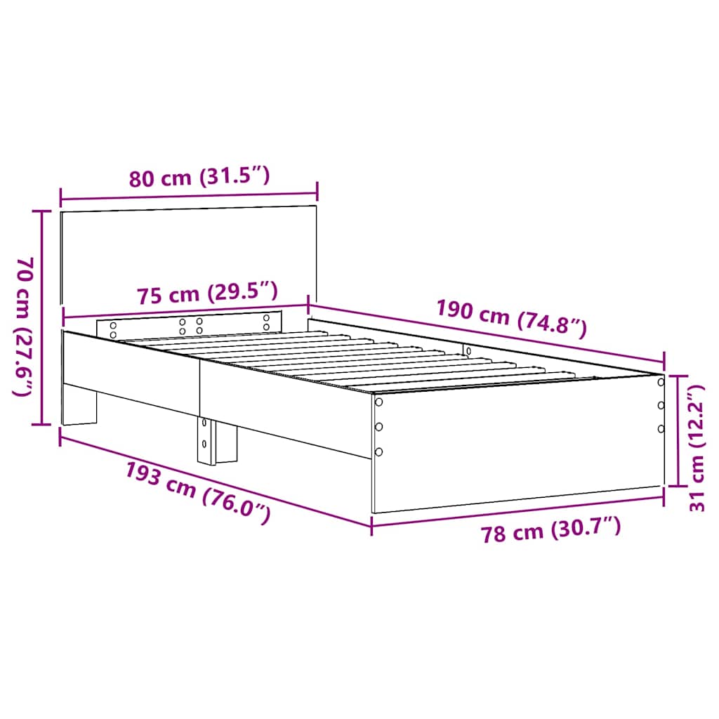 Rám Postele S Čelo Artisanový Dub 75 X 190 Cm Kompozitní Dřevo
