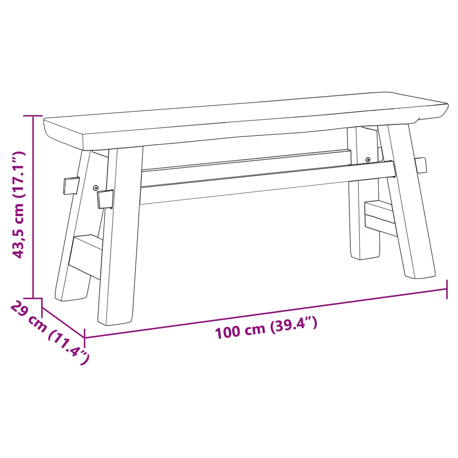 Lavice Přírodní 100 X 29 X 43,5 Cm Pevné Teakové Dřevo
