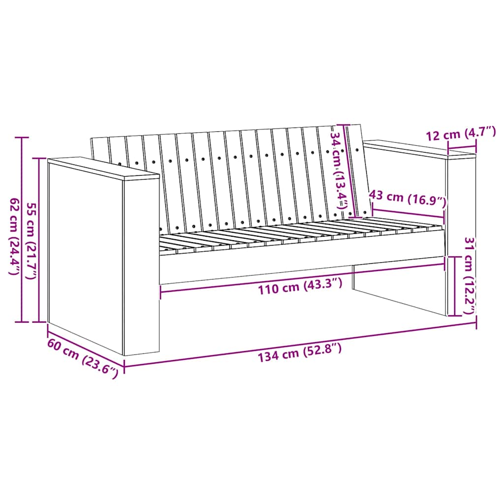 Zahradní Sofa Bílá 134 X 60 X 62 Cm Masivní Borové Dřevo