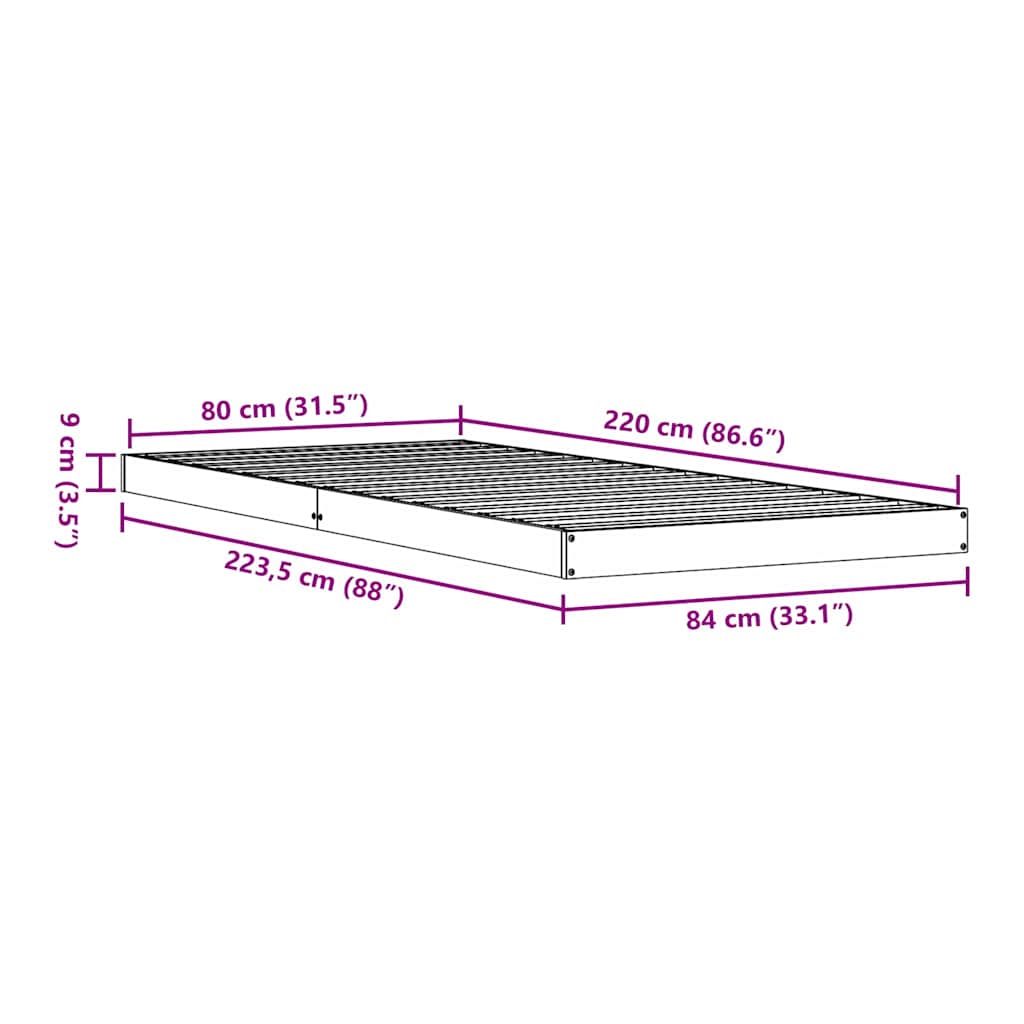 Rám Postele Přírodní 80 X 220 Cm Masivní Borové Dřevo