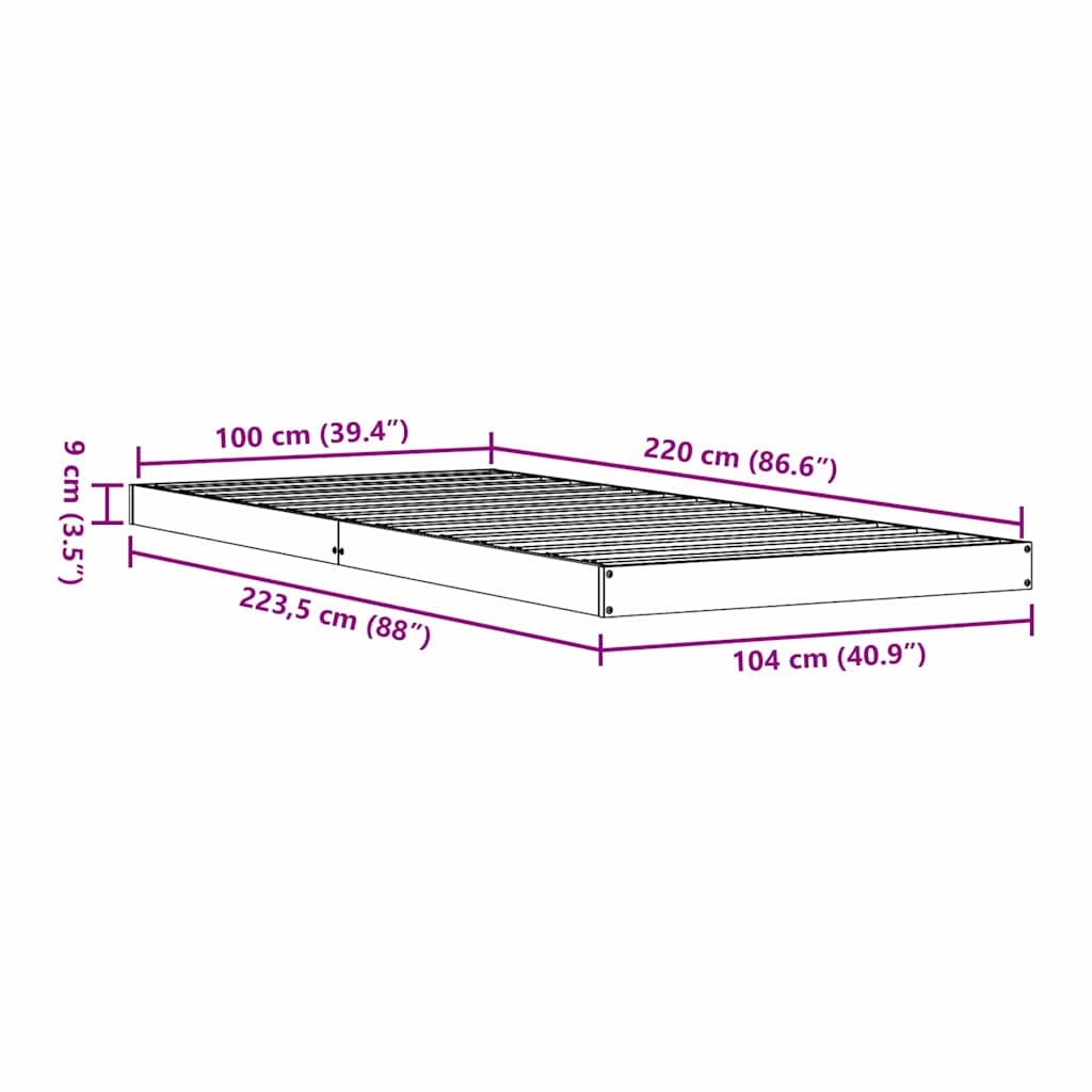 Rám Postele Bílá 100 X 220 Cm Masivní Borové Dřevo