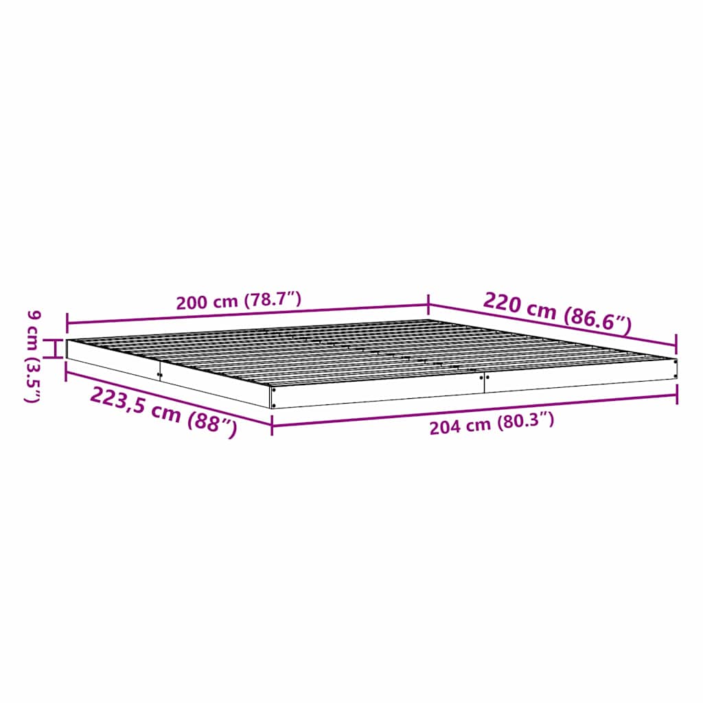 Rám Postele Bílá 200 X 220 Cm Masivní Borové Dřevo