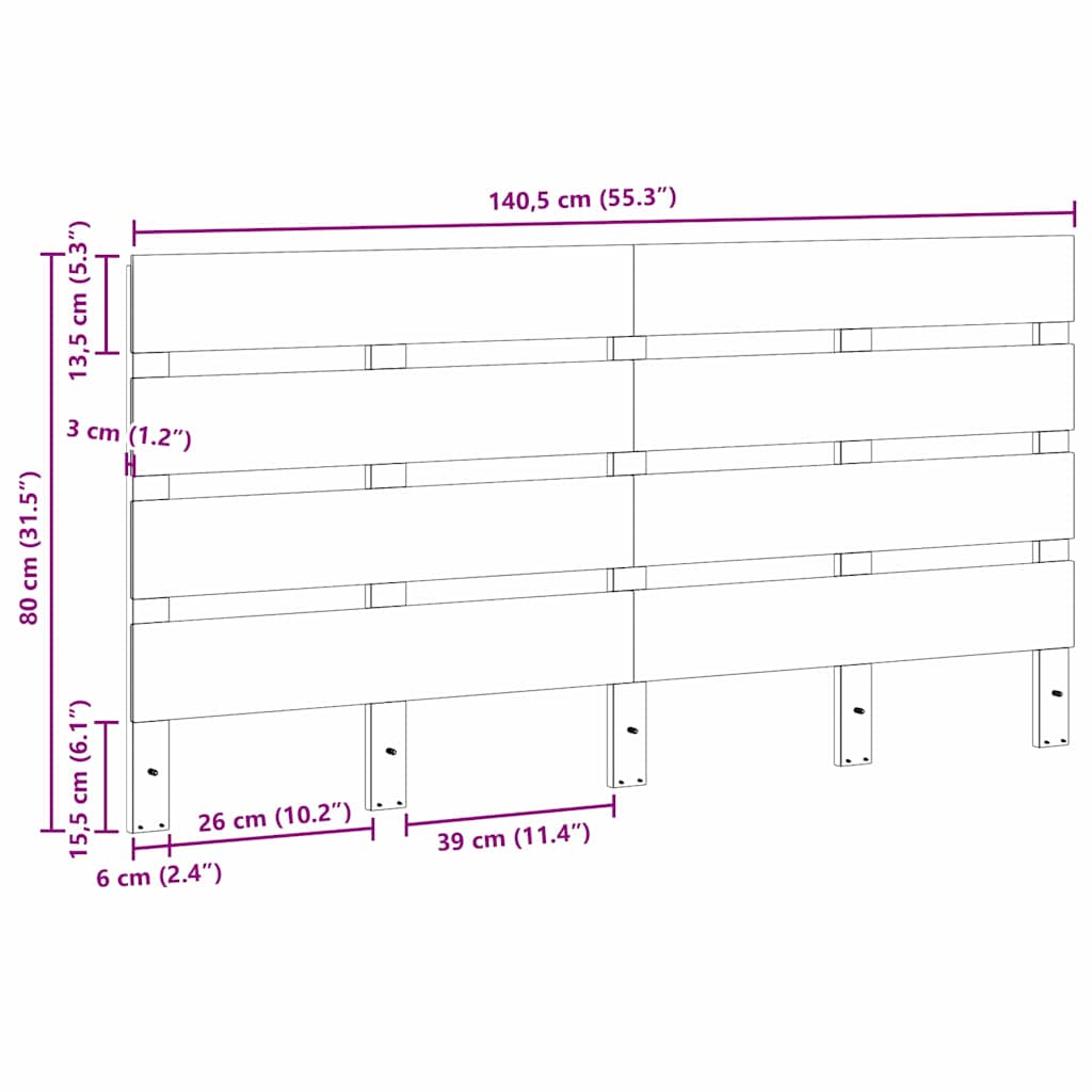 Čelo Postele Hnědá 140,5 X 3 X 80 Cm Masivní Borové Dřevo