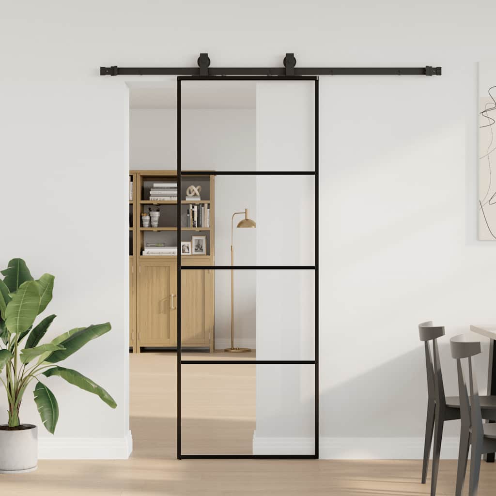 Posuvné Dveře Se Sadou Kování Černé 76X205 Cm Esg Glass Černá