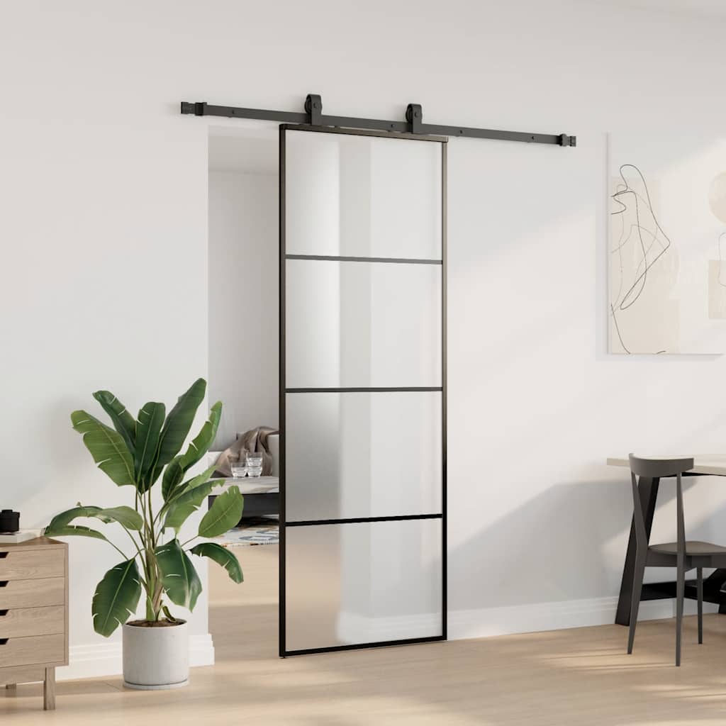 Posuvné Dveře Se Sadou Kování Černé 76X205 Cm Esg Glass Černá