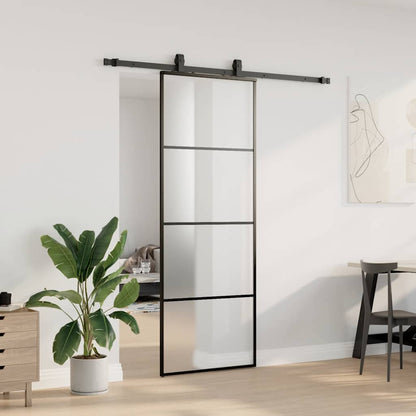 Posuvné Dveře Se Sadou Kování Černé 76X205 Cm Esg Glass Černá