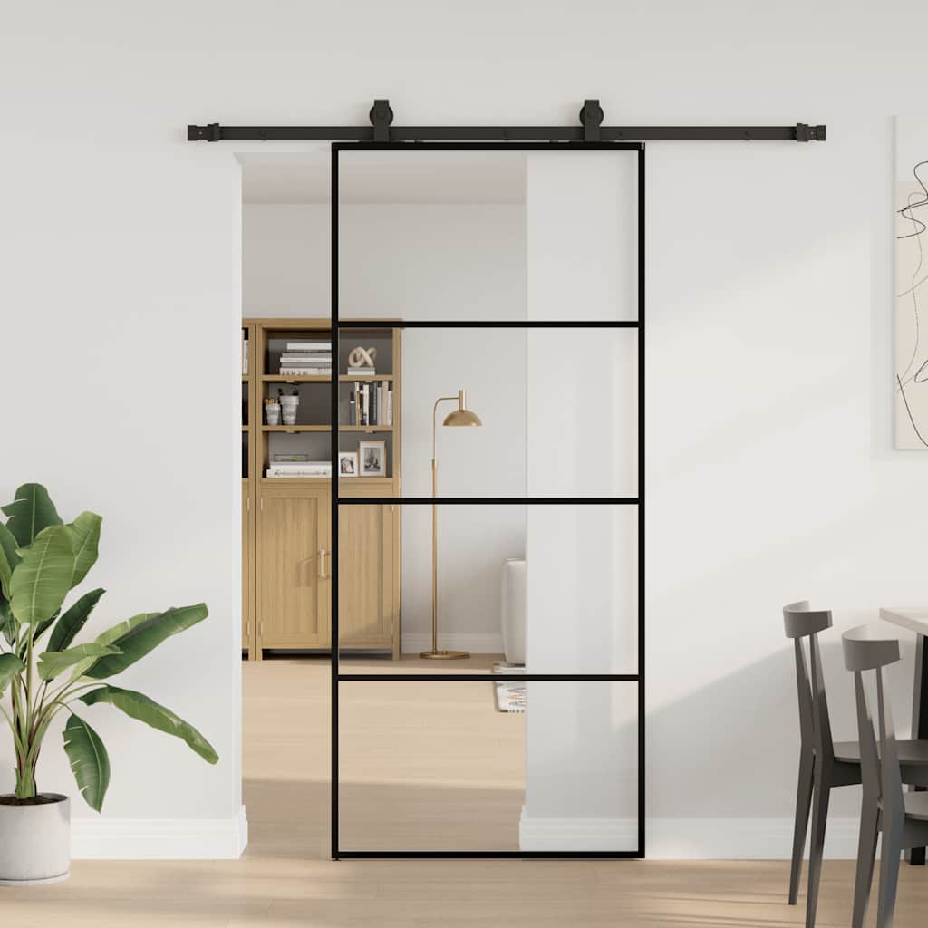 Posuvné Dveře Se Sadou Kování Černé 76X205 Cm Esg Glass Černá