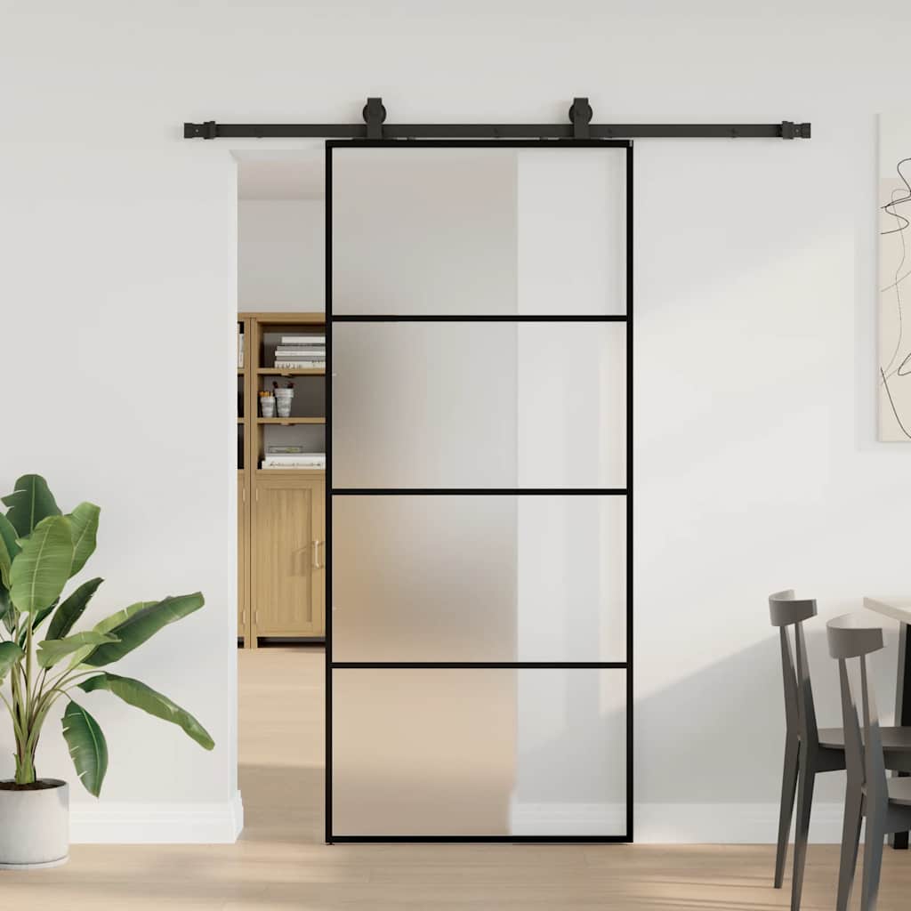 Posuvné Dveře Se Sadou Kování Černé 76X205 Cm Esg Glass Černá