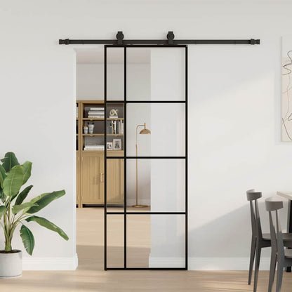 Posuvné Dveře Se Sadou Kování Černé 76X205 Cm Esg Glass Černá
