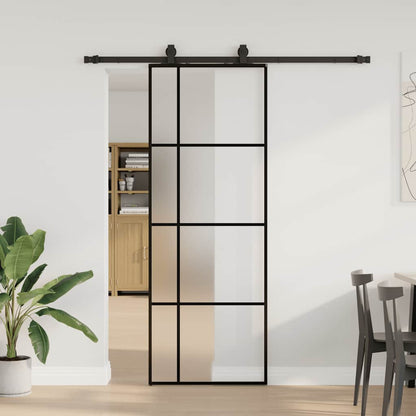 Posuvné Dveře Se Sadou Kování Černé 76X205 Cm Esg Glass Černá
