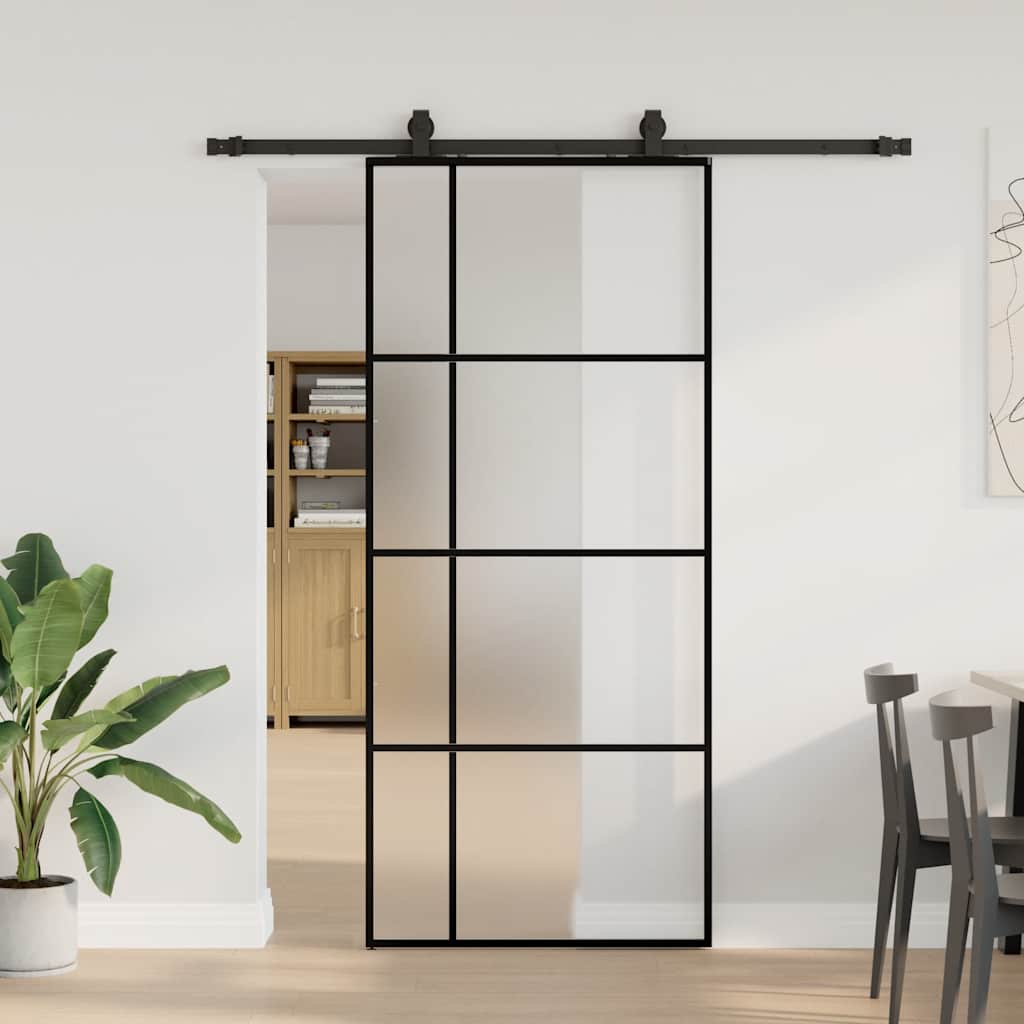 Posuvné Dveře Se Sadou Kování Černé 76X205 Cm Esg Glass Černá