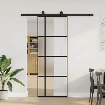 Posuvné Dveře Se Sadou Kování Černé 76X205 Cm Tvrzené Sklo Black, Matt And Transparent