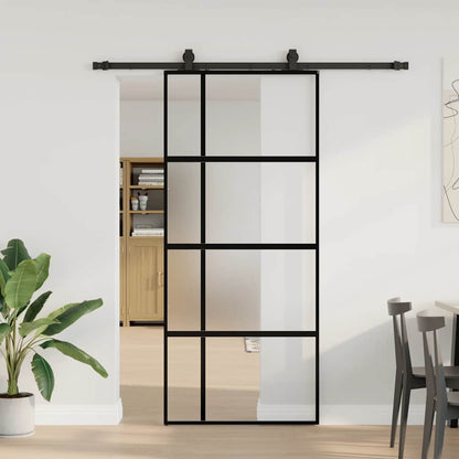 Posuvné Dveře Se Sadou Kování Černé 76X205 Cm Tvrzené Sklo Black, Matt And Transparent