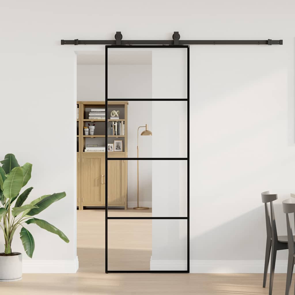 Posuvné Dveře Se Sadou Kování Černé 76X205 Cm Esg Glass Černá