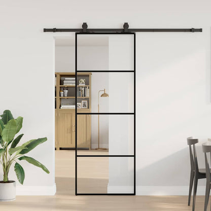 Posuvné Dveře Se Sadou Kování Černé 76X205 Cm Esg Glass Černá