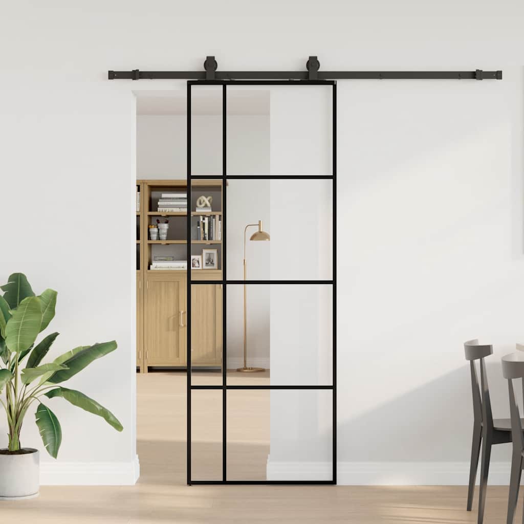 Posuvné Dveře Se Sadou Kování Černé 76X205 Cm Esg Glass Černá