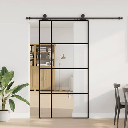 Posuvné Dveře Se Sadou Kování Černé 76X205 Cm Esg Glass Černá