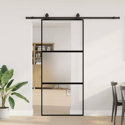 Posuvné Dveře Se Sadou Kování Černé 76X205 Cm Tvrzené Sklo Black, Matt And Transparent