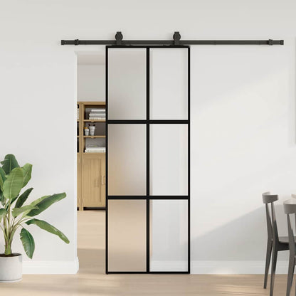 Posuvné Dveře Se Sadou Kování Černé 76X205 Cm Tvrzené Sklo Černá A Matná