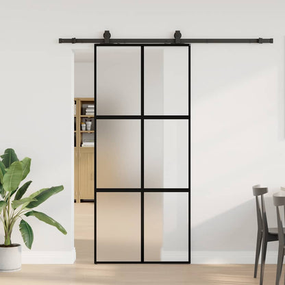 Posuvné Dveře Se Sadou Kování Černé 76X205 Cm Tvrzené Sklo Černá A Matná