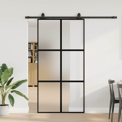 Posuvné Dveře Se Sadou Kování Černé 76X205 Cm Tvrzené Sklo Černá A Matná