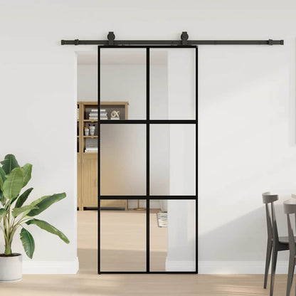 Posuvné Dveře Se Sadou Kování Černé 76X205 Cm Tvrzené Sklo Black, Matt And Transparent