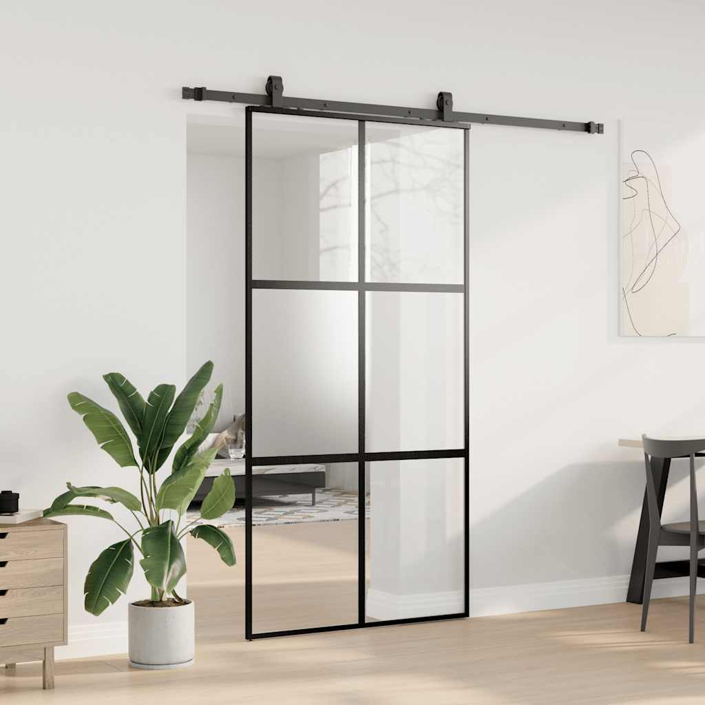 Posuvné Dveře Se Sadou Kování Černé 102,5X205 Cm Tvrzené Sklo