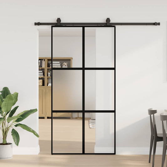 Posuvné Dveře Se Sadou Kování Černé 102,5X205 Cm Tvrzené Sklo