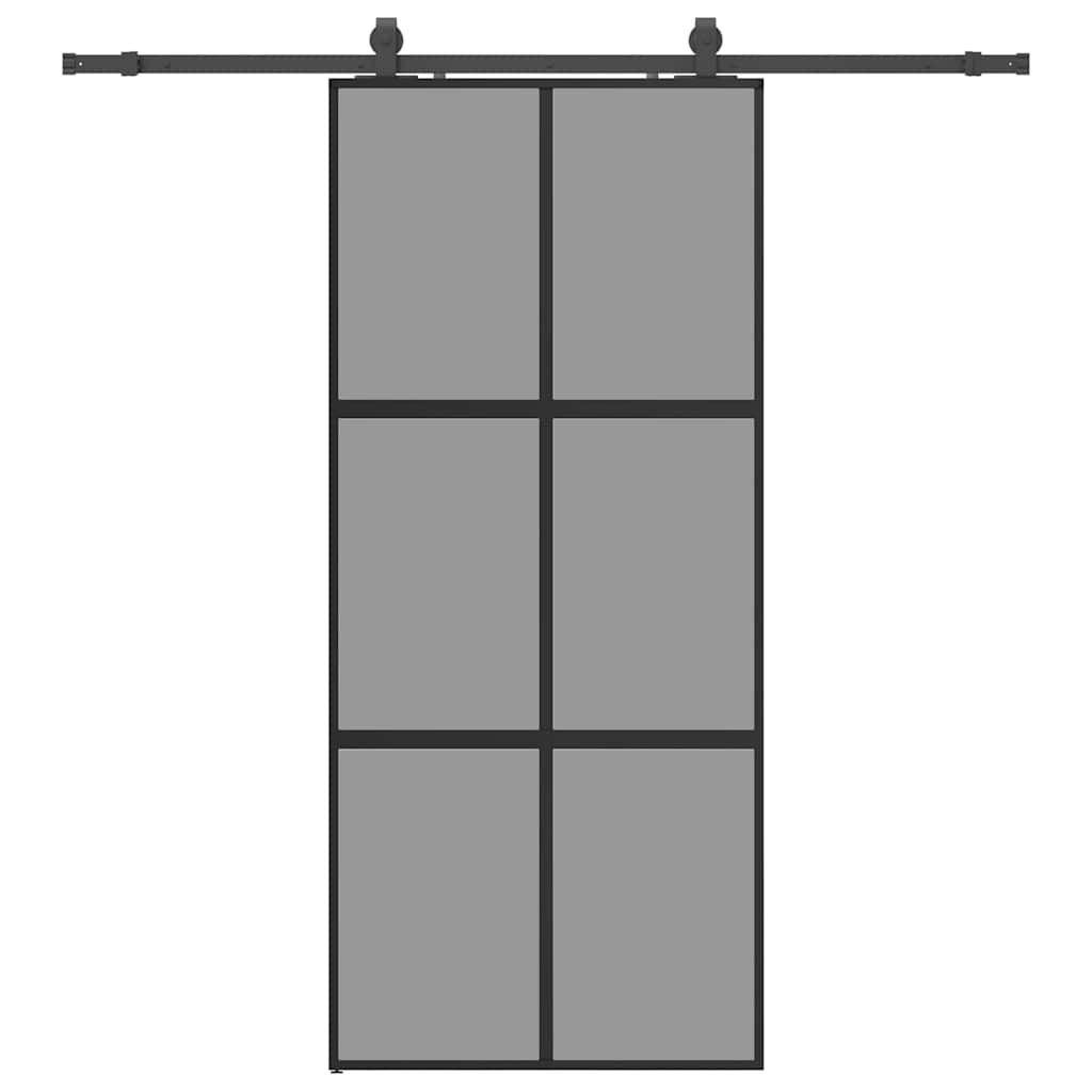 Posuvné Dveře Se Sadou Kování Černé 90X205 Cm Tvrzené Sklo Černá A Tmavě Průhledná