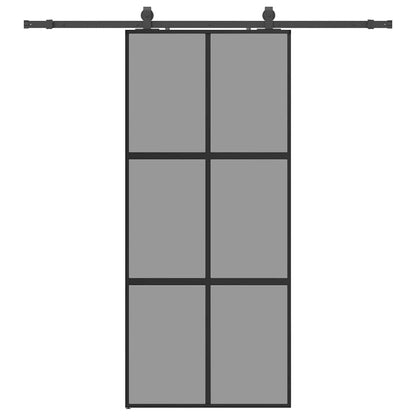 Posuvné Dveře Se Sadou Kování Černé 90X205 Cm Tvrzené Sklo Černá A Tmavě Průhledná