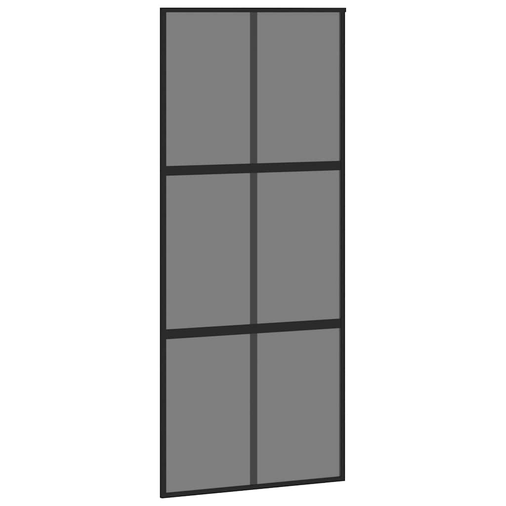 Posuvné Dveře Se Sadou Kování Černé 90X205 Cm Tvrzené Sklo Černá A Tmavě Průhledná