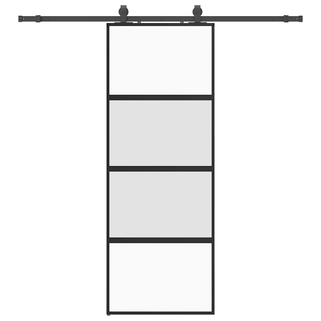 Posuvné Dveře Se Sadou Kování Černé 76X205 Cm Tvrzené Sklo Černá A Matná