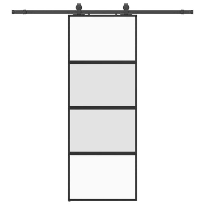 Posuvné Dveře Se Sadou Kování Černé 76X205 Cm Tvrzené Sklo Černá A Matná