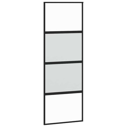 Posuvné Dveře Se Sadou Kování Černé 76X205 Cm Tvrzené Sklo Černá A Matná