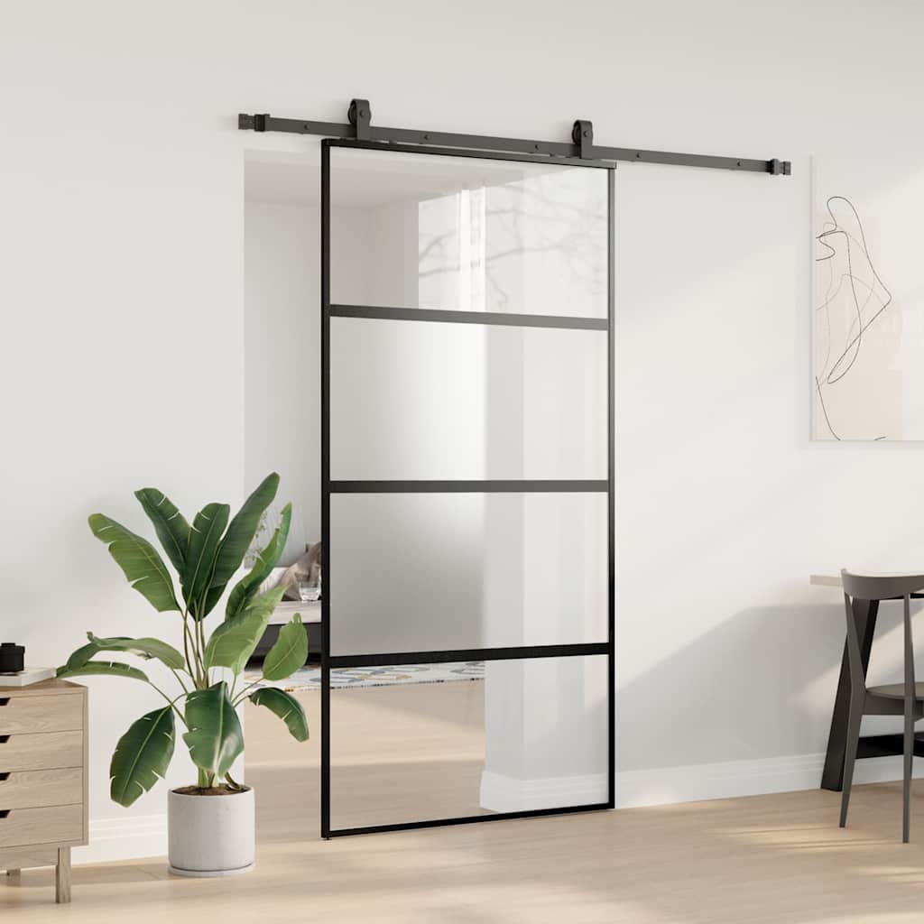 Posuvné Dveře Se Sadou Kování Černé 102,5X205 Cm Tvrzené Sklo