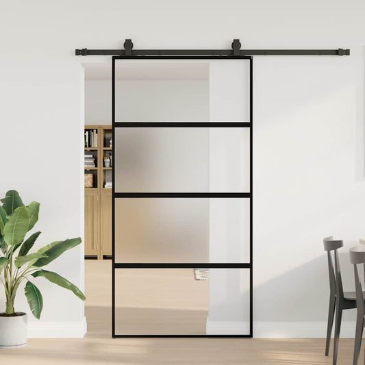 Posuvné Dveře Se Sadou Kování Černé 102,5X205 Cm Tvrzené Sklo