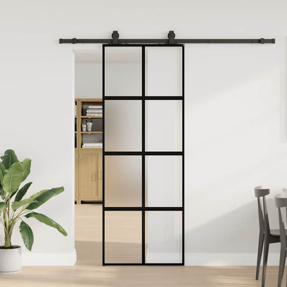 Posuvné Dveře Se Sadou Kování Černé 90X205 Cm Tvrzené Sklo Černá A Matná