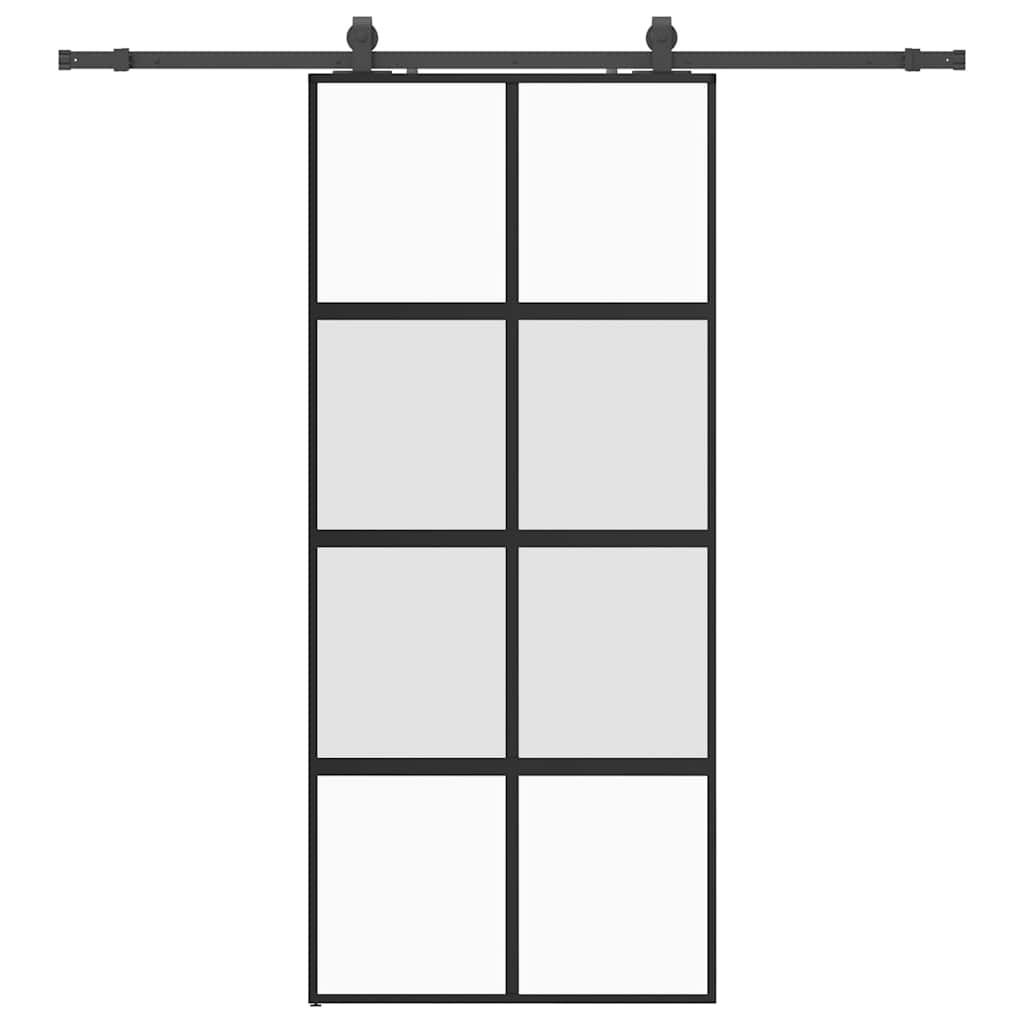 Posuvné Dveře Se Sadou Kování Černé 90X205 Cm Tvrzené Sklo Černá A Matná