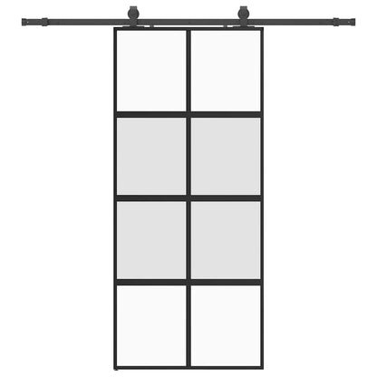 Posuvné Dveře Se Sadou Kování Černé 90X205 Cm Tvrzené Sklo Černá A Matná