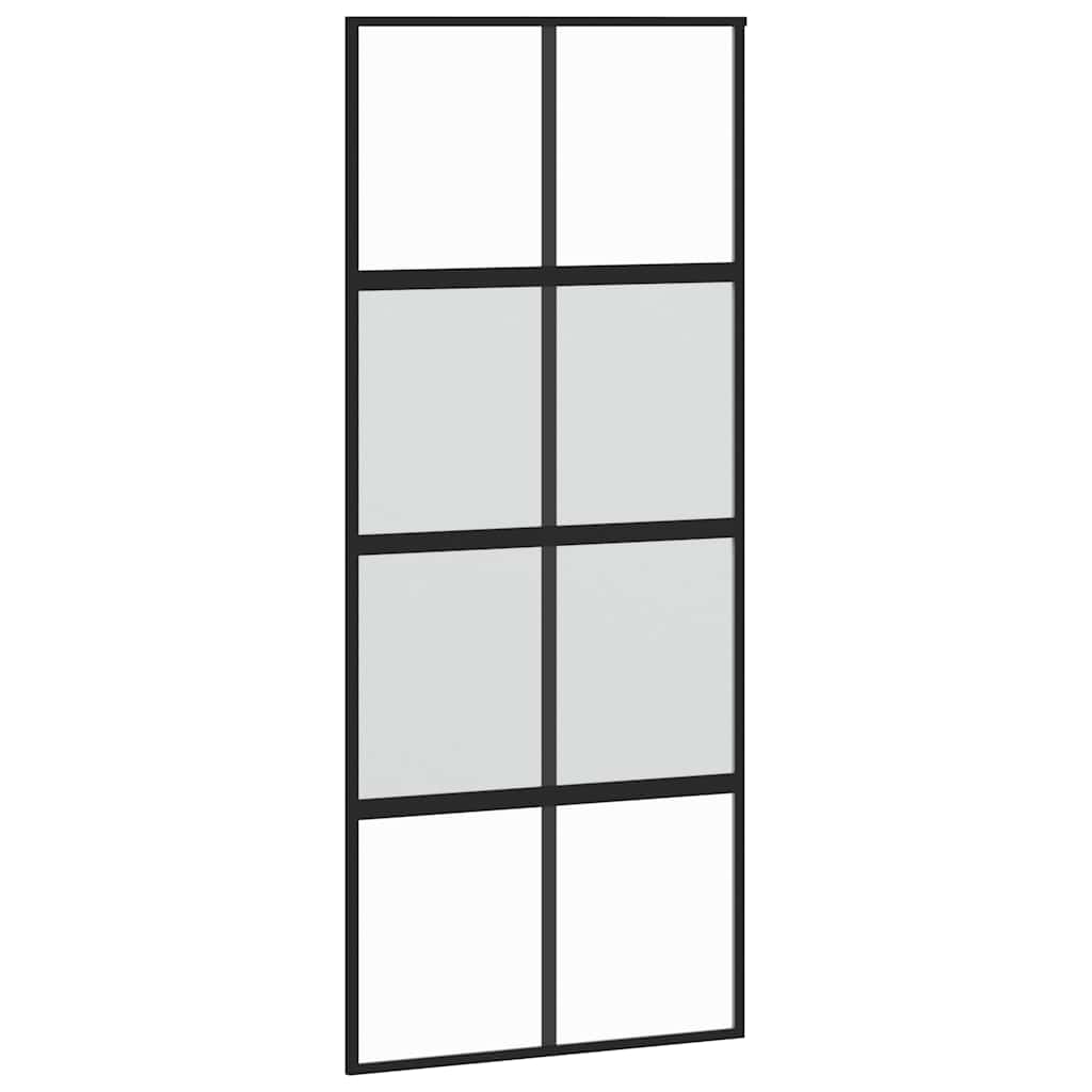 Posuvné Dveře Se Sadou Kování Černé 90X205 Cm Tvrzené Sklo Černá A Matná