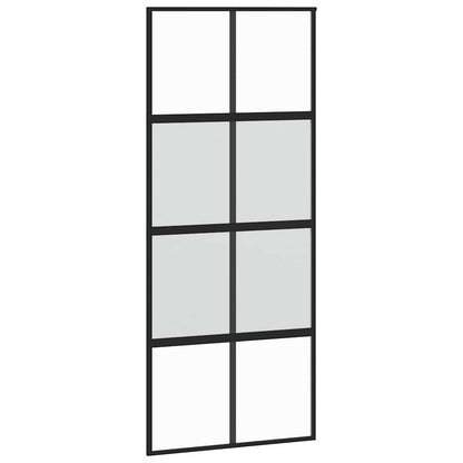 Posuvné Dveře Se Sadou Kování Černé 90X205 Cm Tvrzené Sklo Černá A Matná