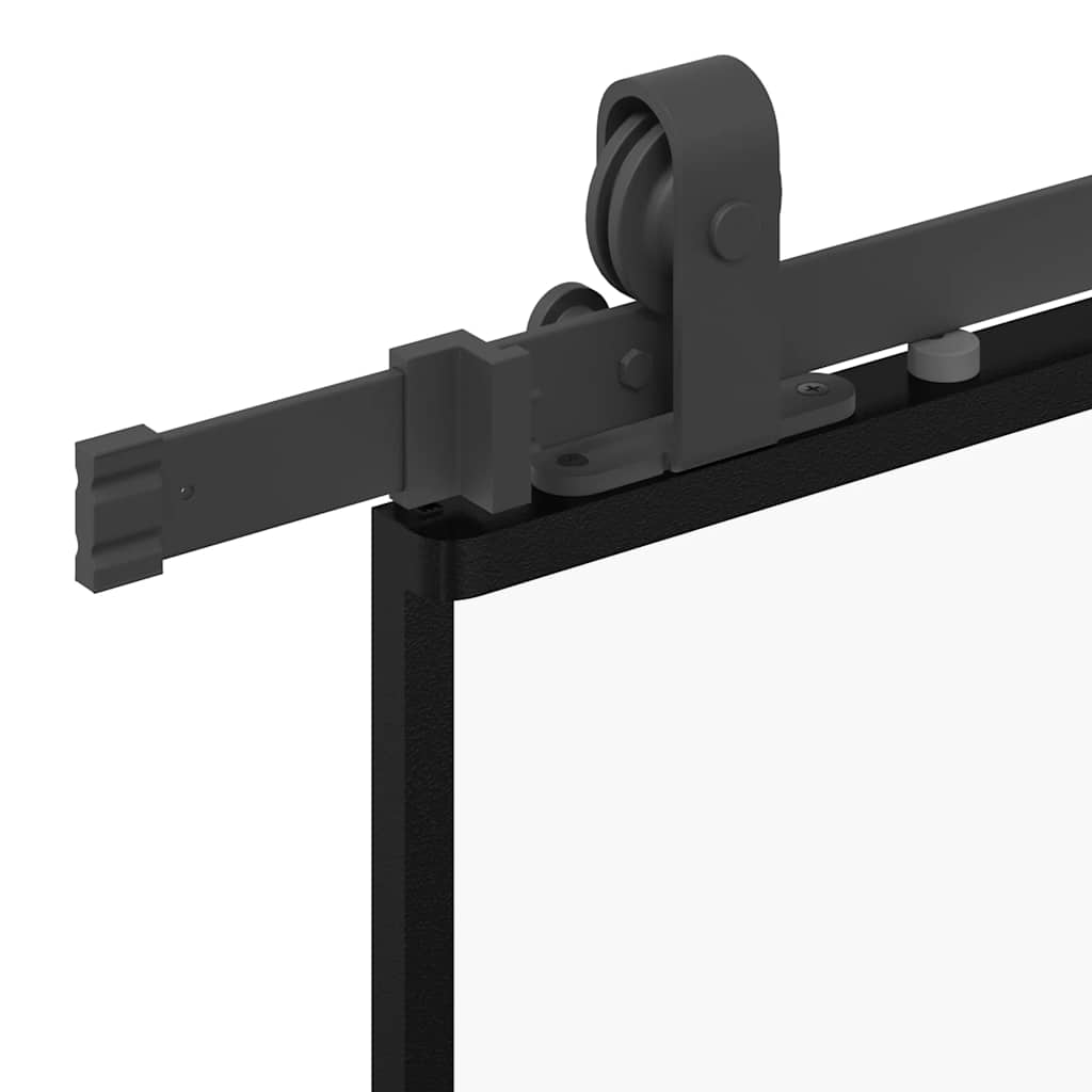 Posuvné Dveře Se Sadou Kování Černé 90X205 Cm Tvrzené Sklo Černá A Matná