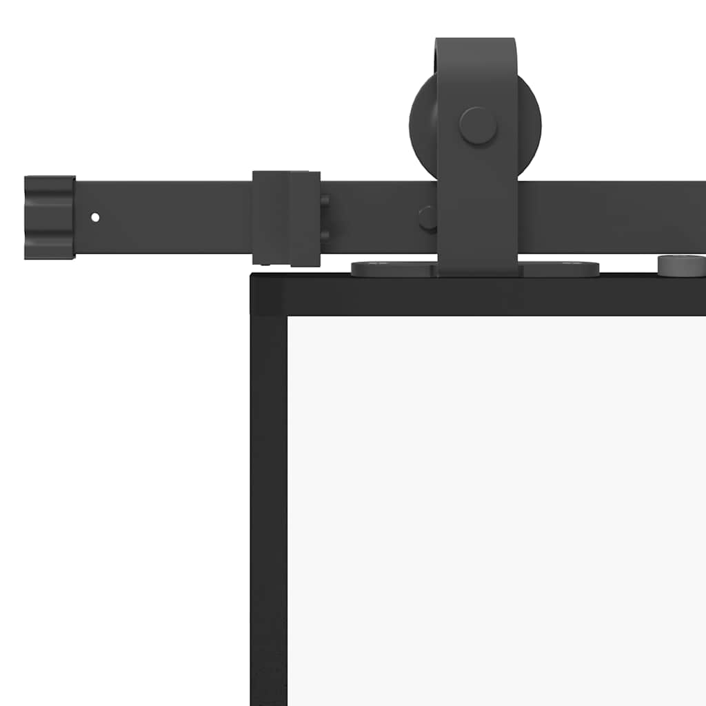 Posuvné Dveře Se Sadou Kování Černé 90X205 Cm Tvrzené Sklo Černá A Matná