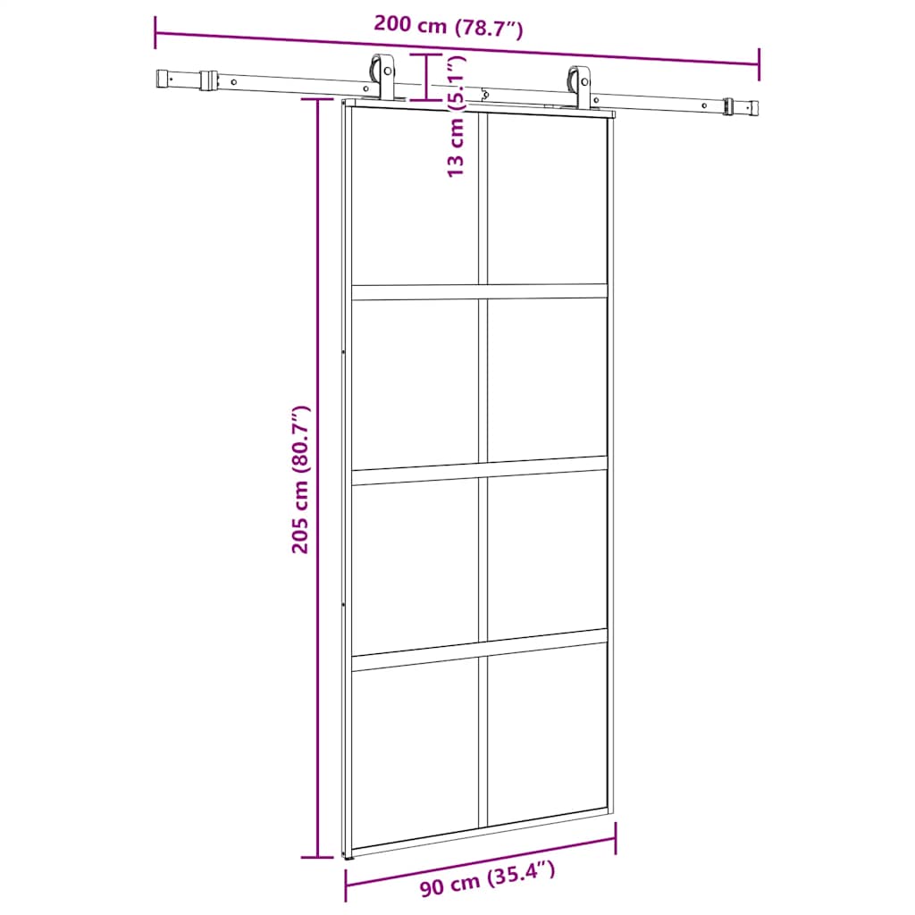 Posuvné Dveře Se Sadou Kování Černé 90X205 Cm Tvrzené Sklo Černá A Matná
