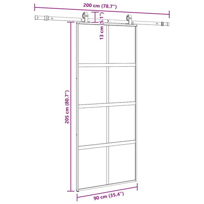Posuvné Dveře Se Sadou Kování Černé 90X205 Cm Tvrzené Sklo Černá A Matná