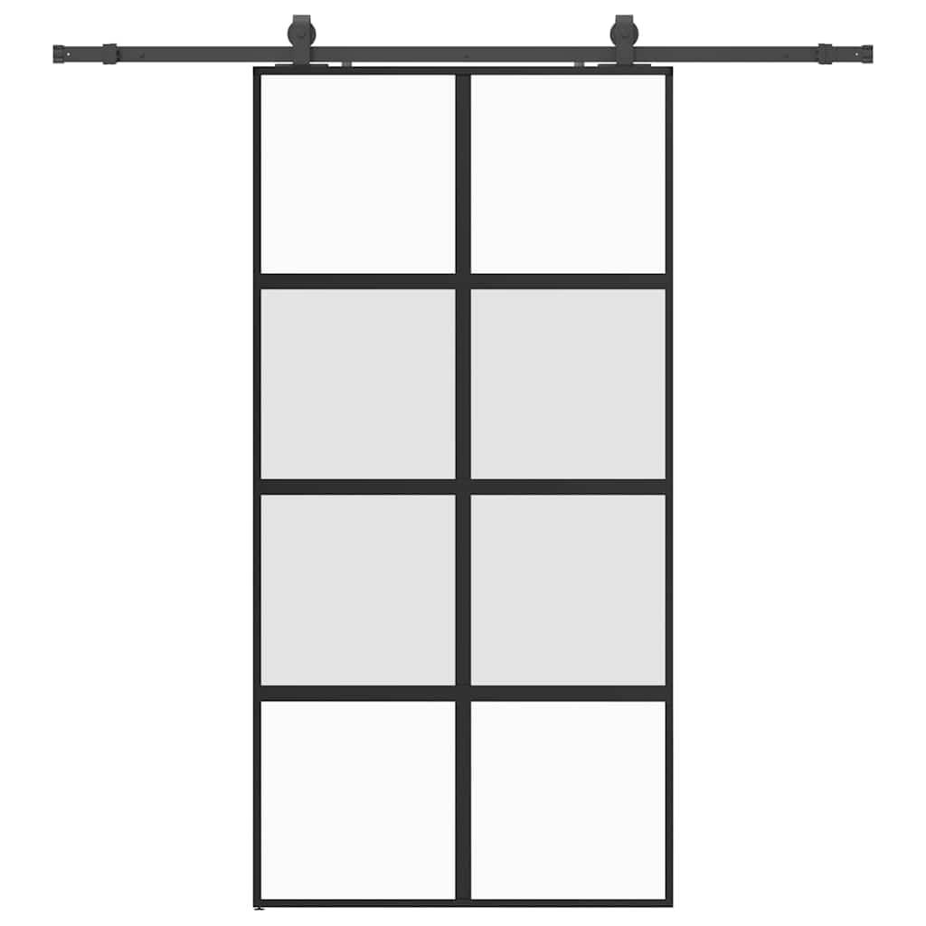 Posuvné Dveře Se Sadou Kování Černé 102,5X205 Cm Tvrzené Sklo