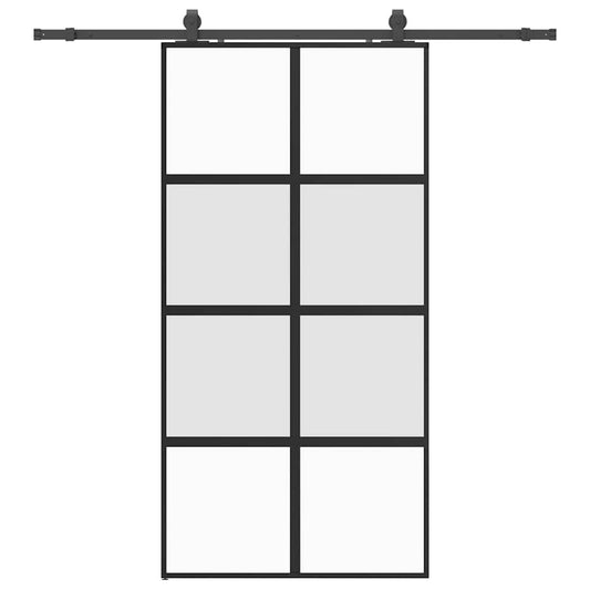 Posuvné Dveře Se Sadou Kování Černé 102,5X205 Cm Tvrzené Sklo